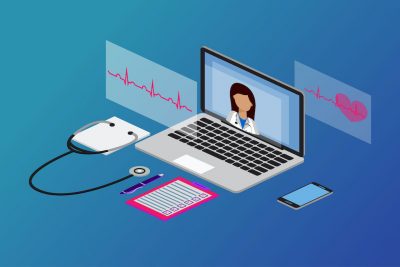 Laptop next to medical equipment