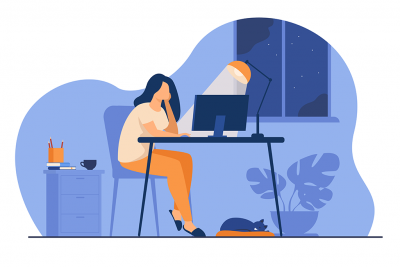 Nursing student studying at night